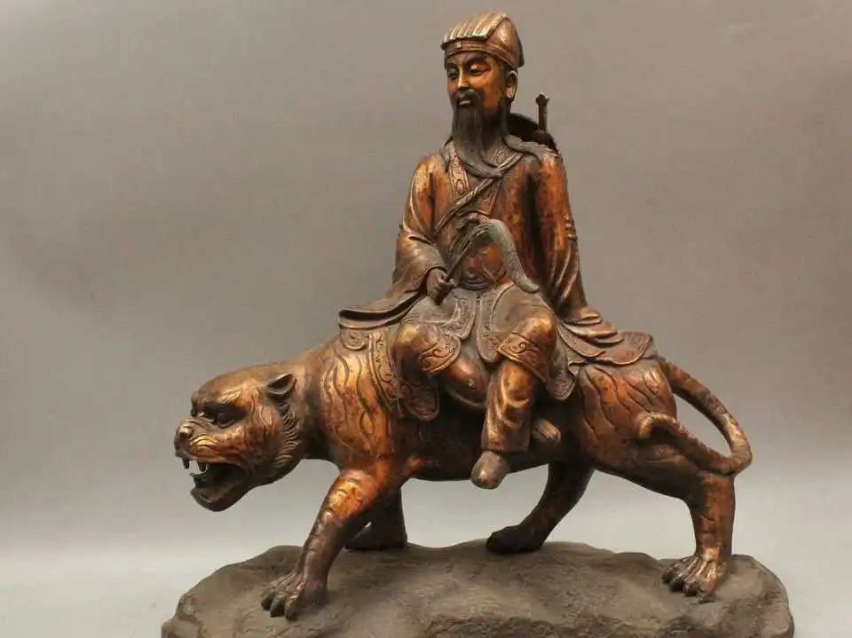 

19"China Chinese Bronze Gild Eight Immortals Seat Tiger Lv Dong Bin Buddha