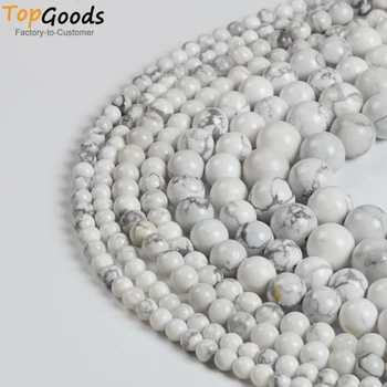 

TopGoods New Natural White Howlite Truquoises Round Loose Beads for Jewelry Making DIY Bracelet 4 6 8 10mm Pick Size