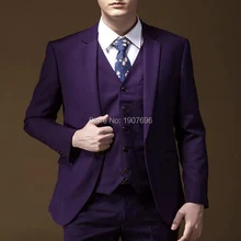Purple Slim Fit Wedding Men Suits Three Piece Jacket  Pants Vest Waistcoat Male Blazer Notched Lapel Groom Tuxedos