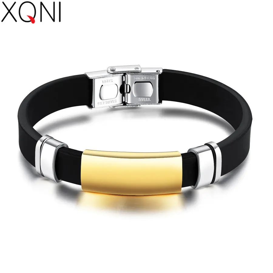 

XQNI Sport Men's Silicone Bracelets Smooth Design Black/White/Gold Color 10MM Width Length Adjustable Male Gift Birthday Gift