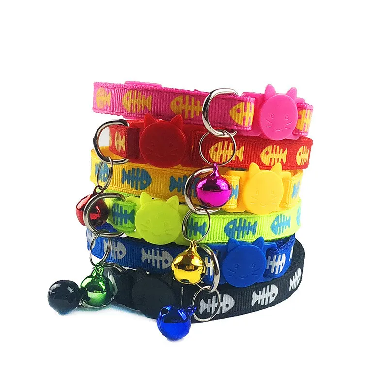 

Cute Cat Collar with Bell Safety Buckle Kitten Small Dogs Cats Adjustable 19-32cm Nylon Collars Pet Supplies