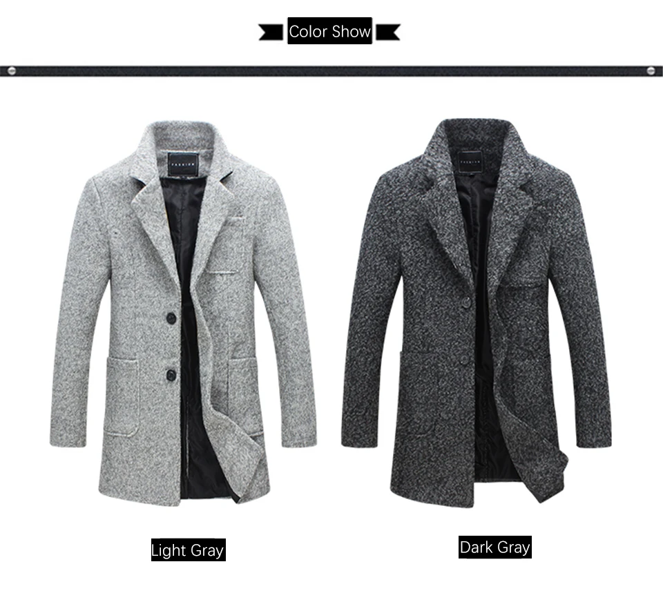 Длинный плащ Для мужчин зимняя качественная 40% шерсть бурелом насыщенный серый модные Стиль толстые теплые пальто M-5XL парка Для мужчин