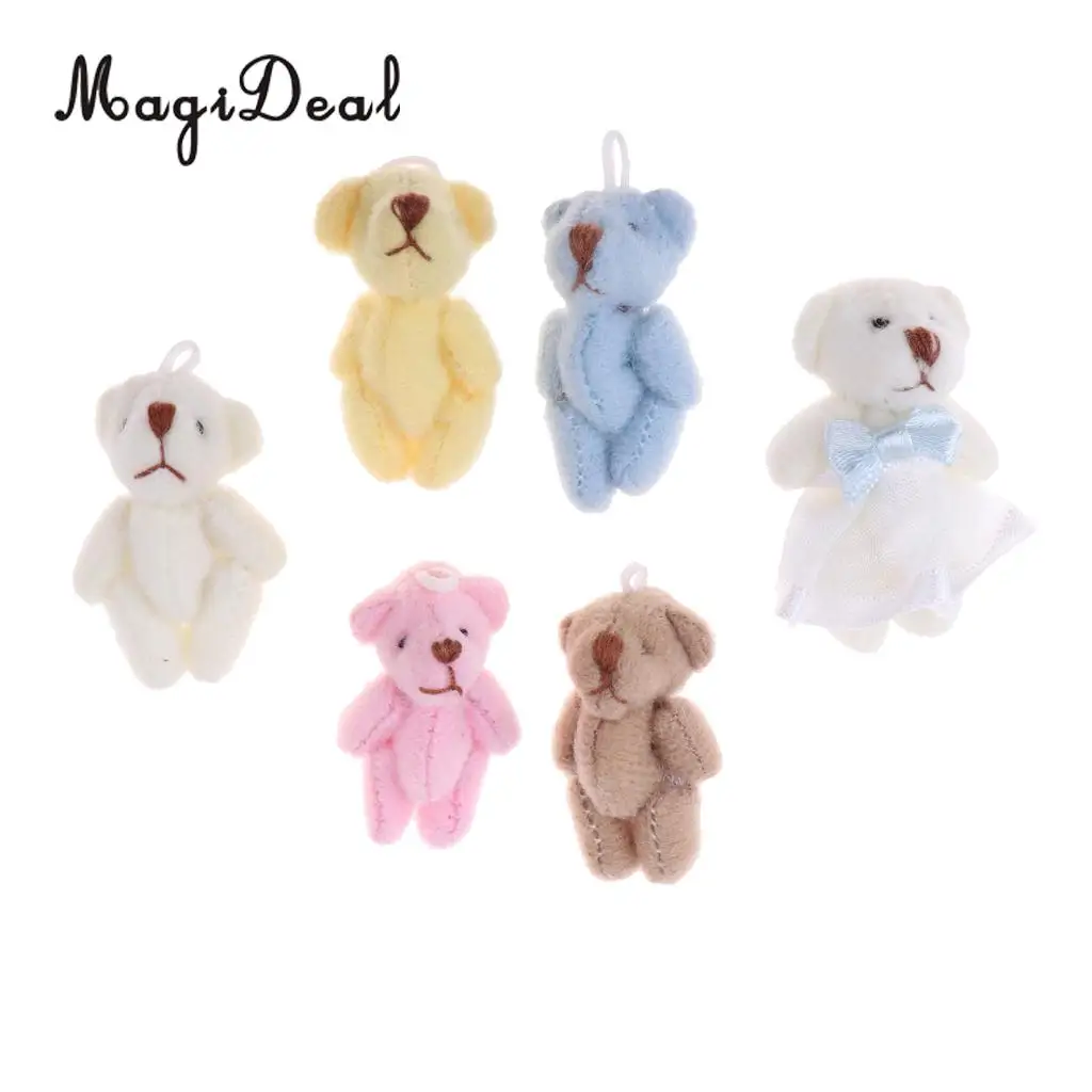 6Pcs 1/12 Doll Mini Cotton Little Bear Toy Cartoon Plush Animal Toy Keychain for Doll Accs Children Girls Xmas Gift