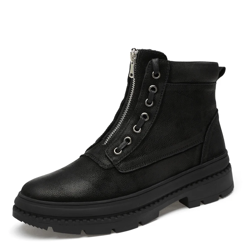 Large Size 38-47 Winter Boots Mens Ankle Cow Leather With Zipper Warm Lining Shoe Men | Обувь