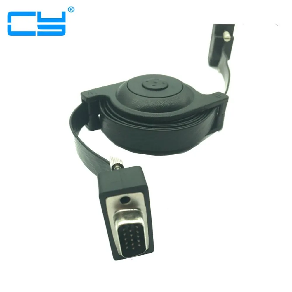 1080P VGA Telescopic Button Cable VGA to VGA Flat Cable Male to Male Black Braided High Premium