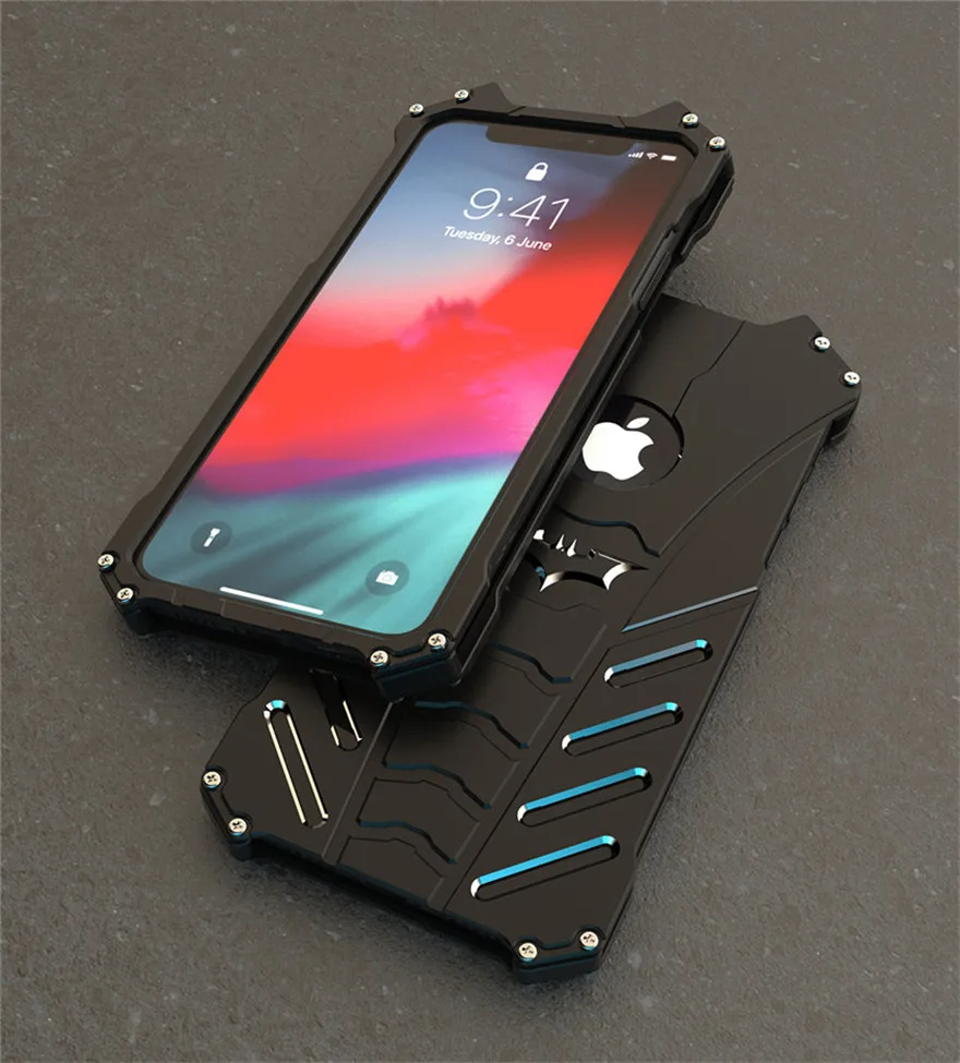For iPhone XS Max Case Original R-JUST Batman Armor Aluminum Metal For iPhone X XS XR Case Shockproof Coque (9)