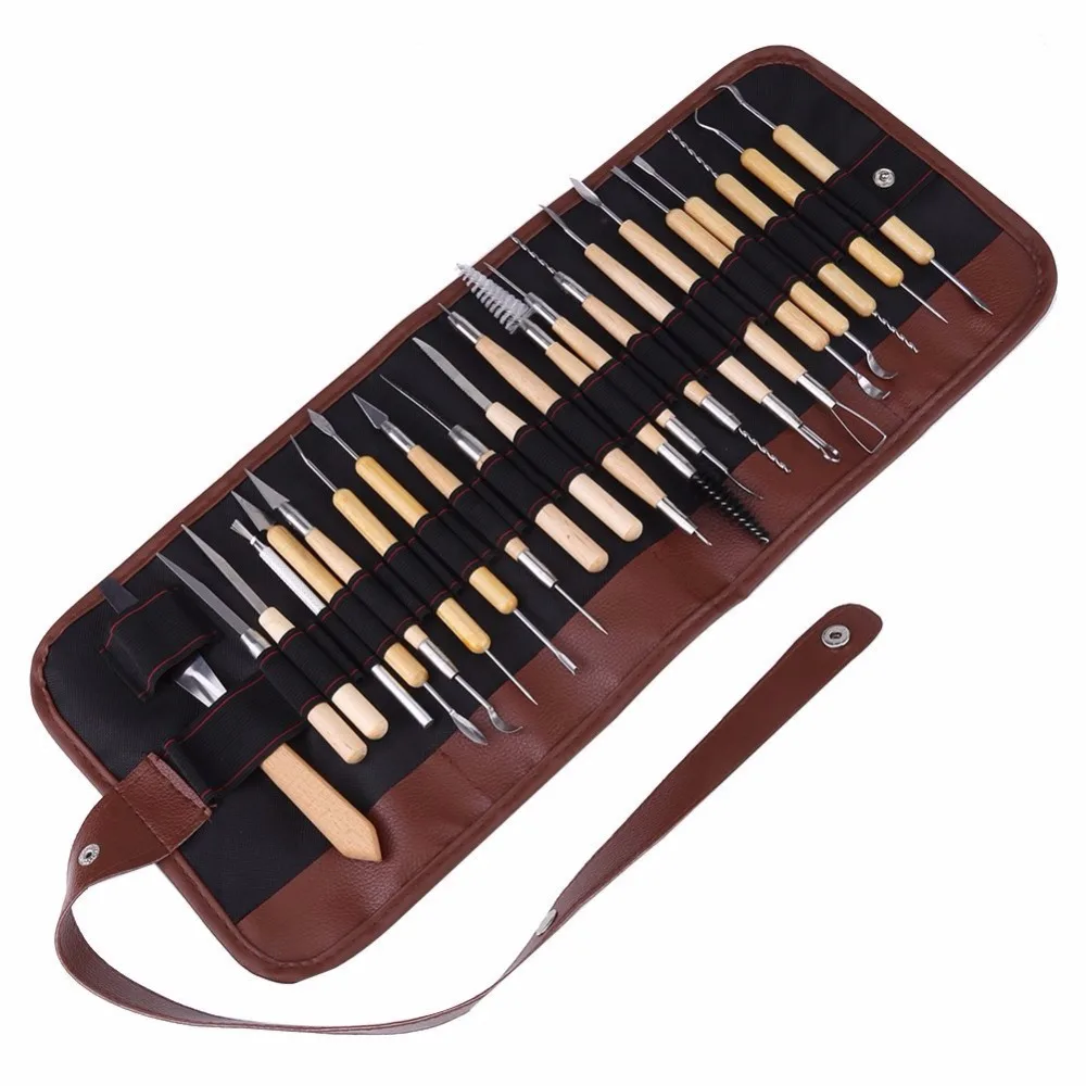 Clay Sculpture Kit with Bag, 22Pcs Professional Wooden Metal Clay