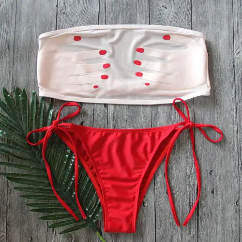 

Women's Sexy Mesh Sheer Bikini Set UnPadded Push-Up Bandeau Bandage Swimsuit Triangle High Waist Beachwear Swimwear Bathing Suit