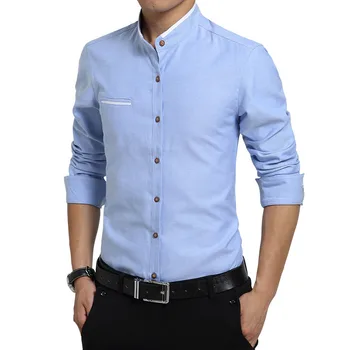 

Autumn New Fashion Casual Men Shirt Long Sleeve Mandarin Collar Slim Fit Shirt Men Korean Mens Dress White Shirts 4XL 5XL