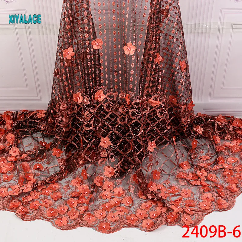 Африканская кружевная ткань высокого качества Кружева 3D Цветы Tullle кружевная ткань французская кружевная ткань с бусинами для бисер YA2409B-1