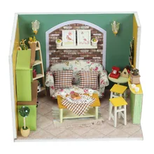 Q002 DIY деревянная кукла дом гостиная с Мебель Конструкторы 3D Миниатюрный Кукольный домик игрушка