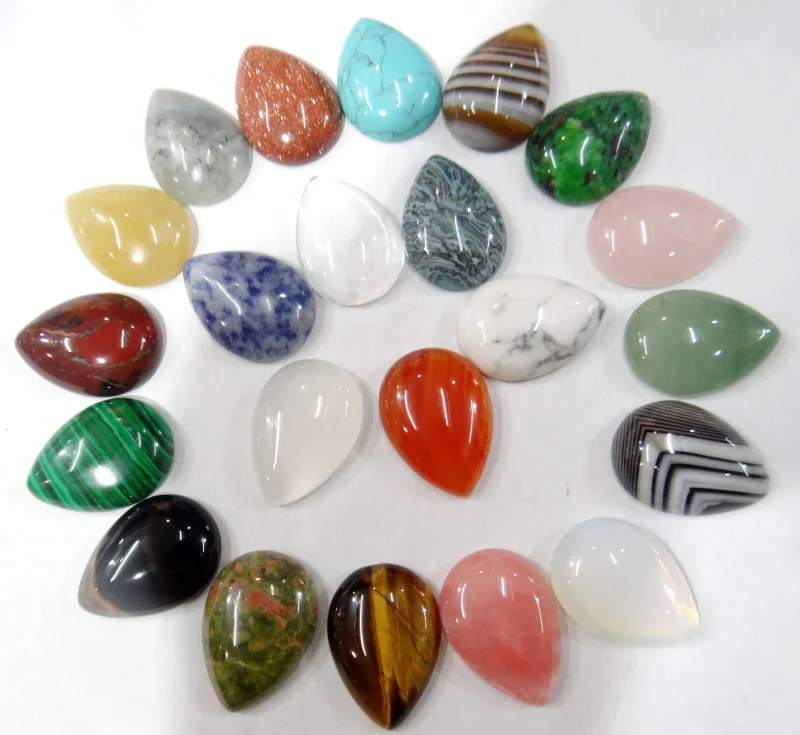 

20PCS Natural Stone water drop Cabochons CAB 25*18MM No hole Good Quality Beads for DIY Jewelry production Making Ring Earring