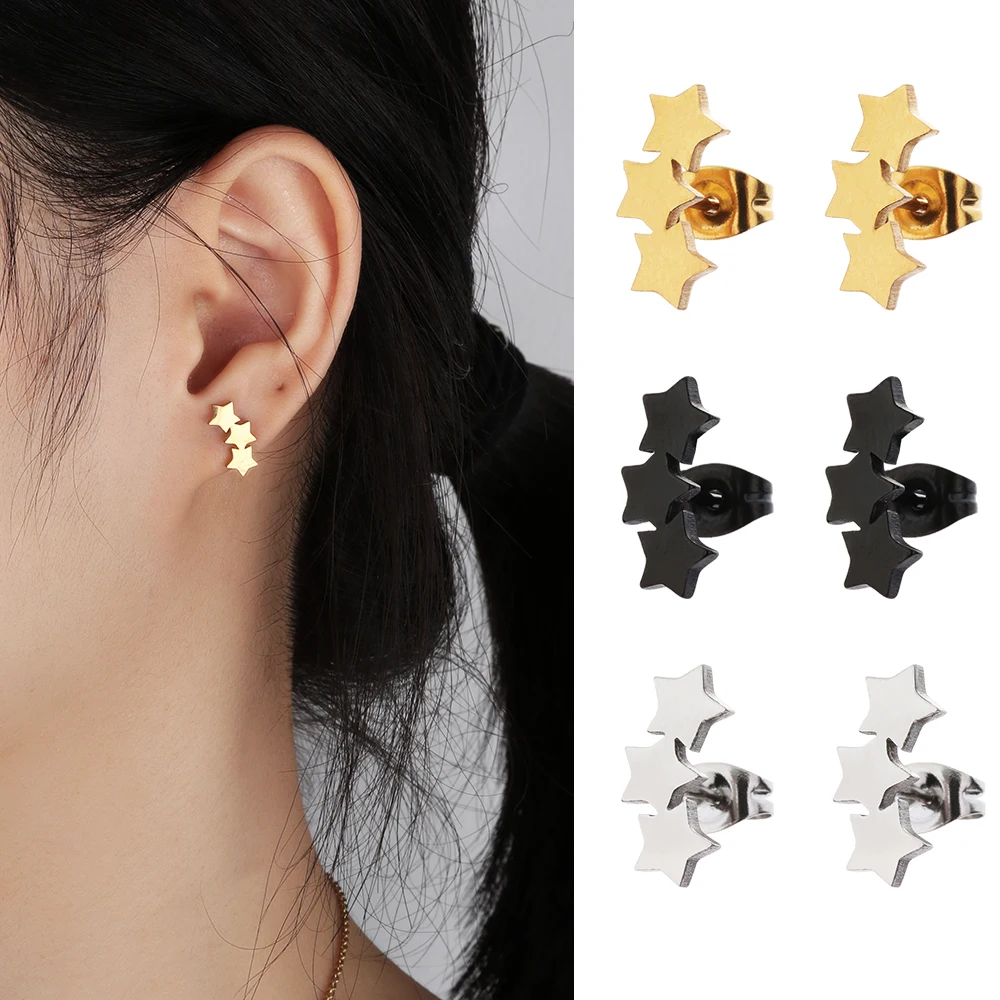 

1 Pair New Design Stainless Steel Star Ear Stud Minimalist Three Star Earrings Punk Fashion Jewelry Accessories Simple Earring