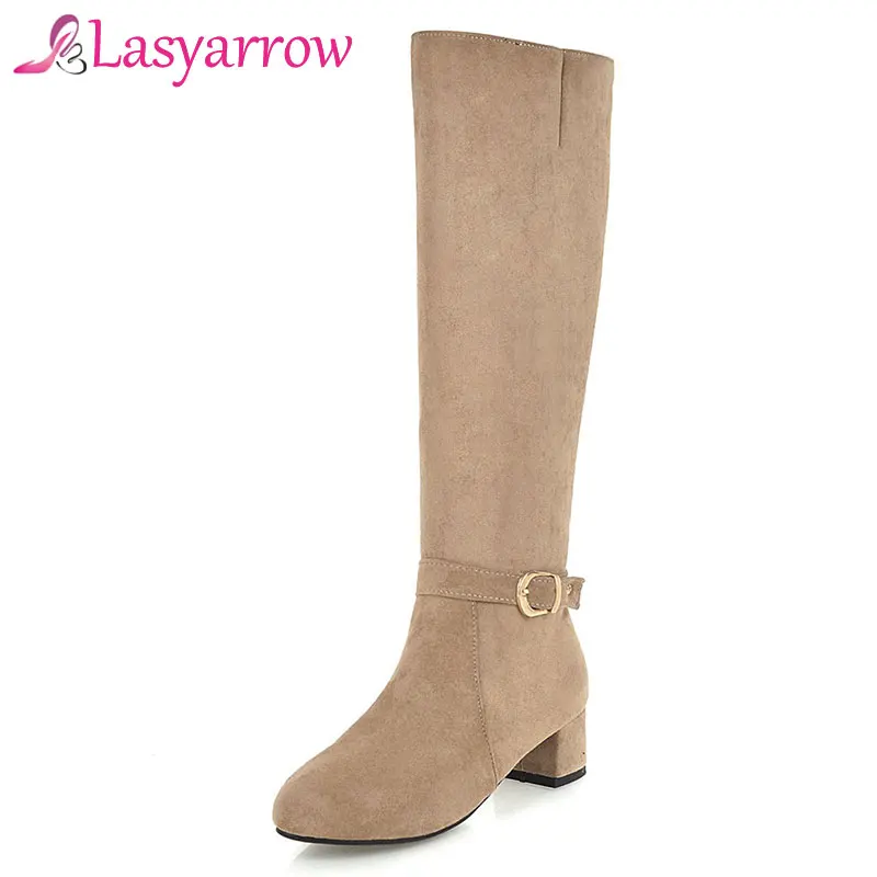 

Lasyarrow Motorcycle Boots Thick Bottom Round Toe Knee High Martin Boots Zipper Botas Mujer Plus Size Knight Boots Plus Size 43