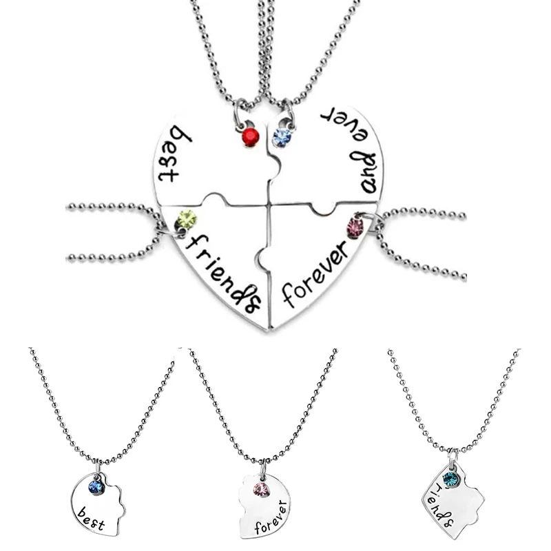 

4pcs/set Broken Matching Heart Pendant Necklace Mosaic Necklace Best Friend Necklace Fashion Jewelry For Women