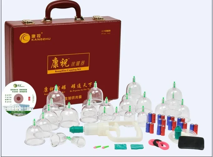 Free Shipping Chinese cupping KangZhu Deluxe Vacuum Cupping Set 24 Cups