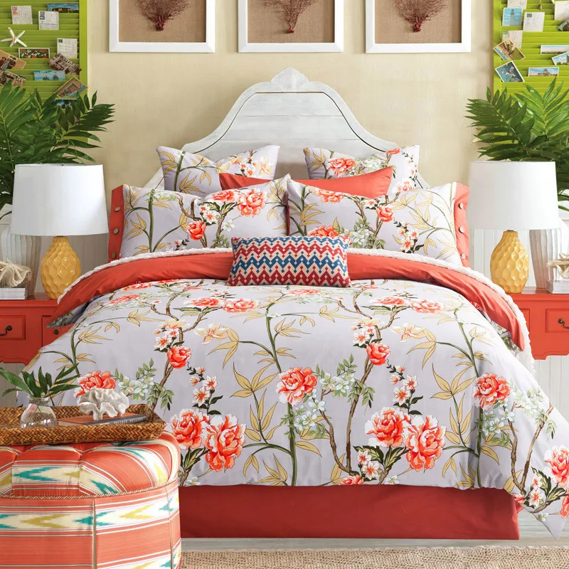 country style colored floral print bedding set queen king size duvet floral print sheets