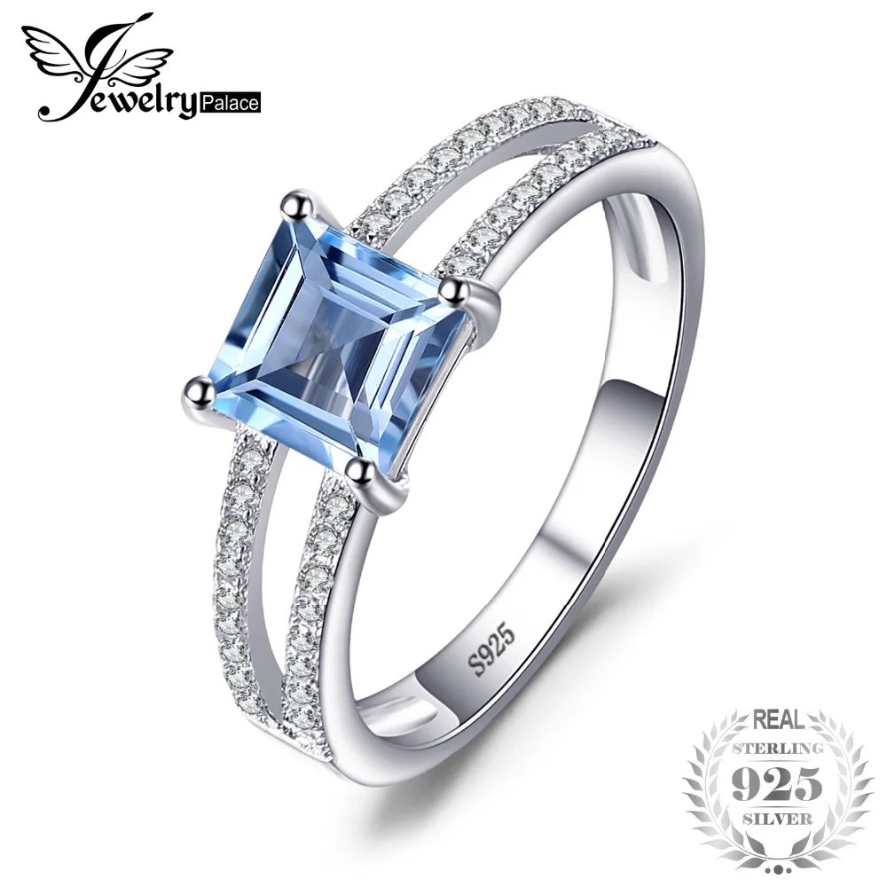 

JewelryPalace 1.4ct Princess Cut Ring Blue Topazss Wedding Anniversary Rings Hot Selling 925 Sterling Silver Women's Ring Gift
