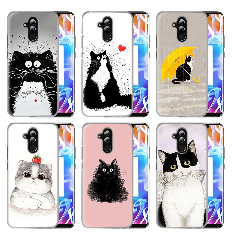 

Case Cover For Huawei Honor P20 lite Mate 20 10 P10 P9 P8 8X 9 Lite P Smart + Plus 2017 2019 Nova 3i Art Of Black And White Cat