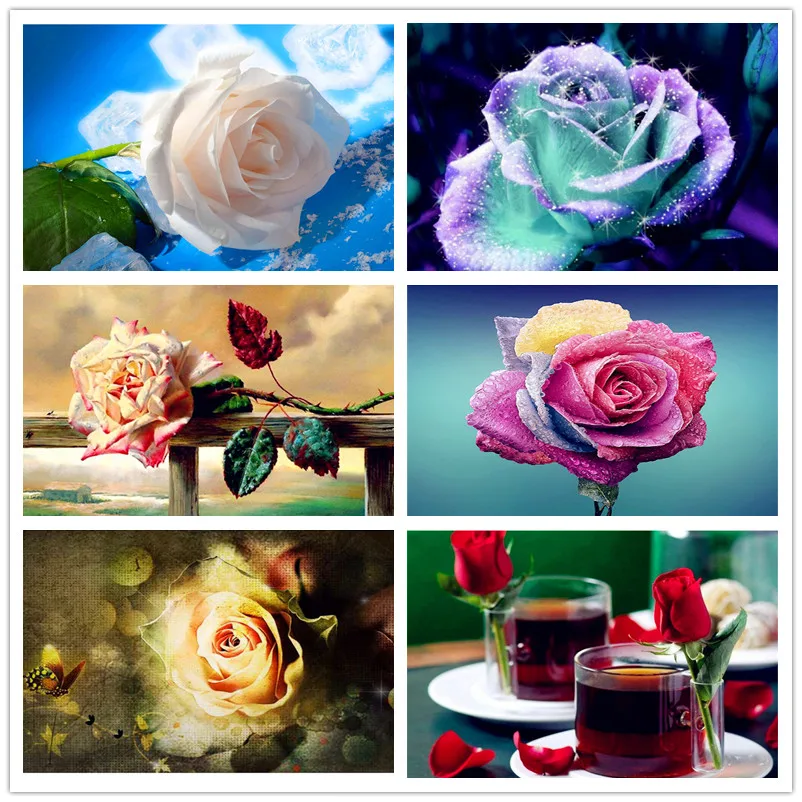 

Diamond Painting Full Square Drill White Rose Flowers Daimond Painting Rhinestone Embroidery Cross Stitch Crystal Mosaic hot