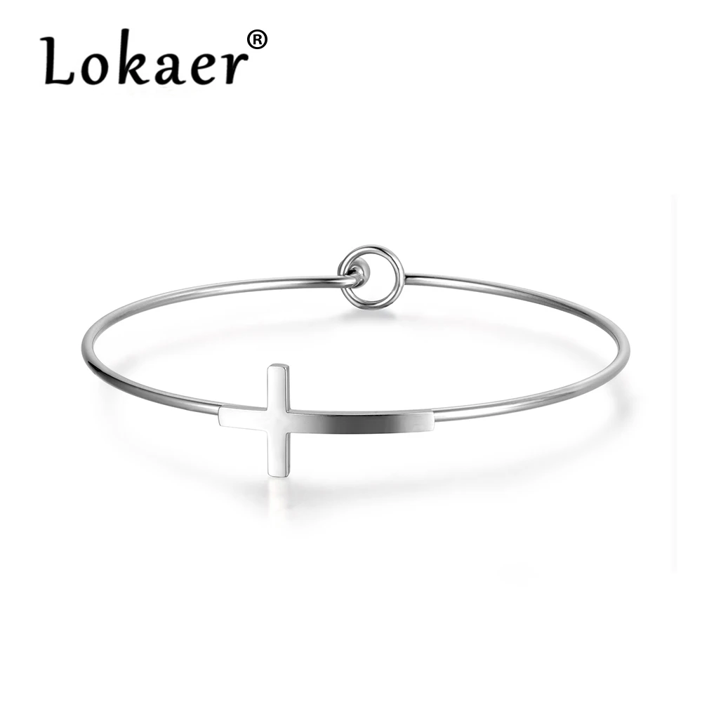 

Lokaer Romantic Titanium Steel Cross Cuff Bracelets & Bangles Luxury Engagement Wedding Bangle Jewelry For Women B18043