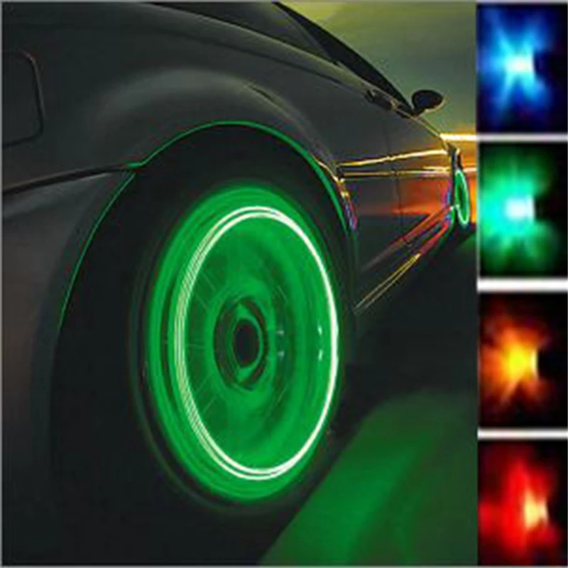 

4pcs Led Car Bicycle Wheel Flashing Light Tyre Lighting Lamp 4 Colors Valve Cap Atmosphere Flash Light