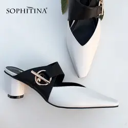 SOPHITINA/пикантные женские туфли-лодочки на высоком каблуке с круглым носком, модная повседневная обувь с металлическим украшением, высокое