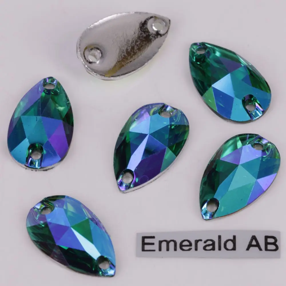 100 шт./лот, 7*12 мм, 10*14 мм, 10*18 мм, 17*28 мм цвета AB плоская задняя Смола каплевидные пришивные камни - Цвет: Emerald AB