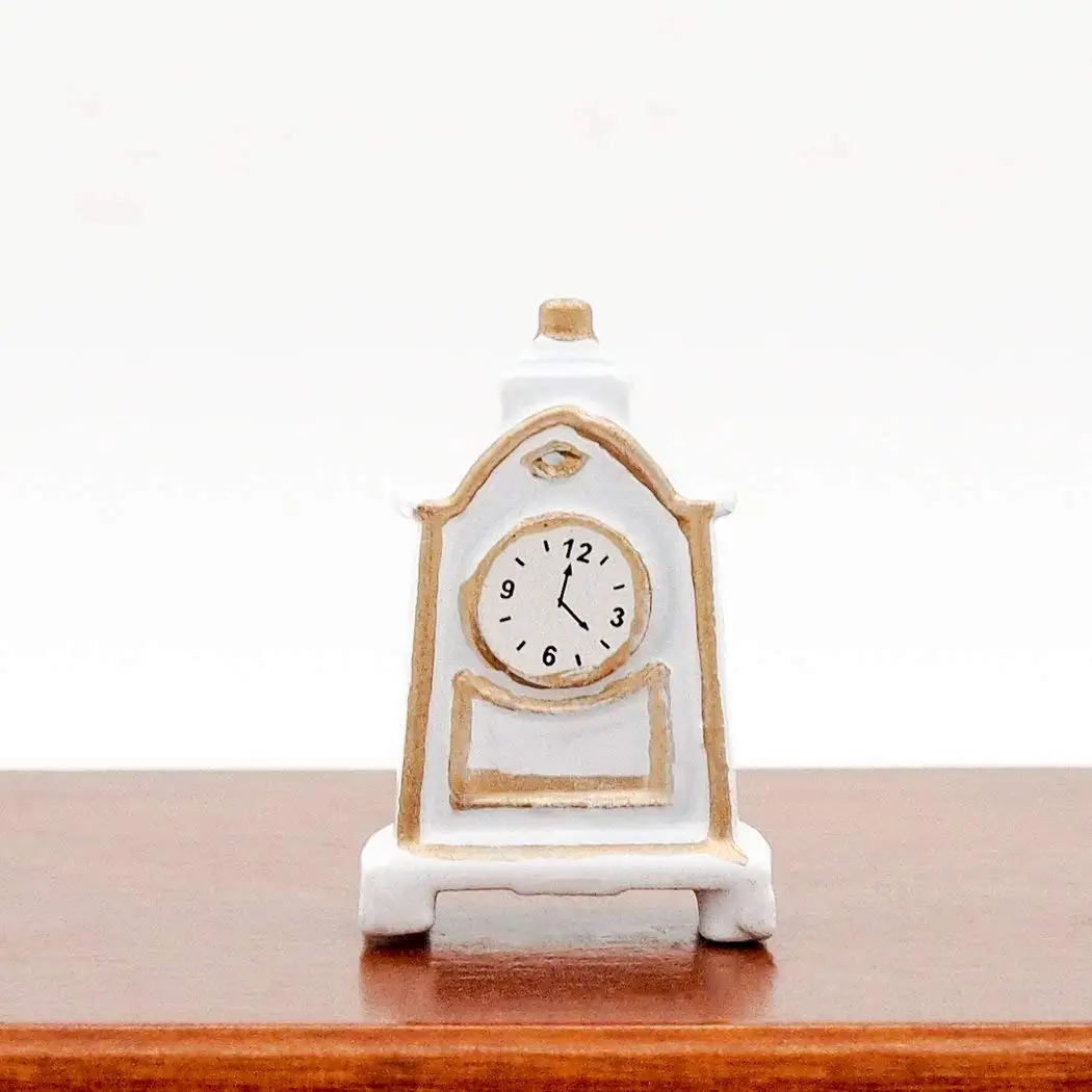 

Odoria 1:12 Miniature Table Desk Clock Vintage White Furniture Dollhouse Living Room Accessories Decor