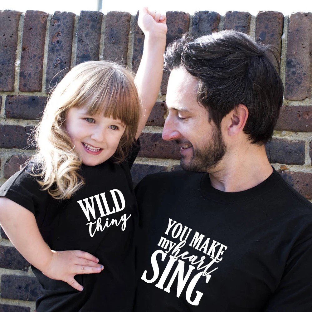 Футболка с надписью Wild Thing You Make My Heart Sing DAD and Me Летняя Повседневная футболка
