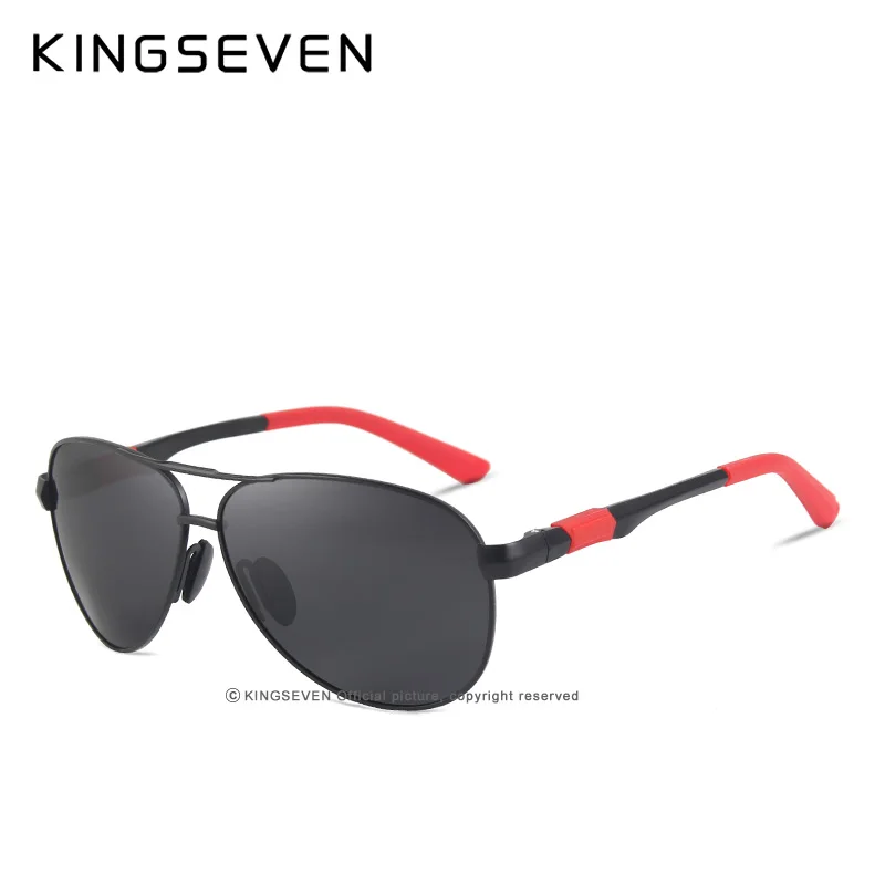 KINGSEVEN, Брендовые мужские поляризованные солнцезащитные очки, оправа из алюминиевого сплава, модные мужские очки для вождения пилота, аксессуары N7216 - Цвет линз: C01 BLACK GRAY