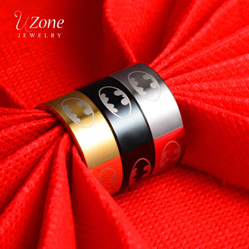 

UZone Fashion Jewelry Bat Pattern Rings Super Hero Batman Movie Wedding Bands 8mm Titanium Steel Rings For Men Gift For Father