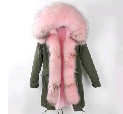 MaoMaoKong2019 зимняя женская куртка, новая длинная парка, пальто с натуральным мехом, большой воротник из меха енота, парки с капюшоном, толстая верхняя одежда, уличный стиль - Цвет: 4