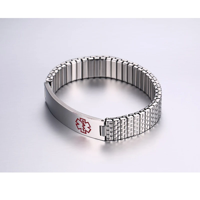 Vnox Нержавеющая сталь Спецодежда медицинская оповещения стрейч регулируемый браслет ID браслет для Для женщин гравировкой