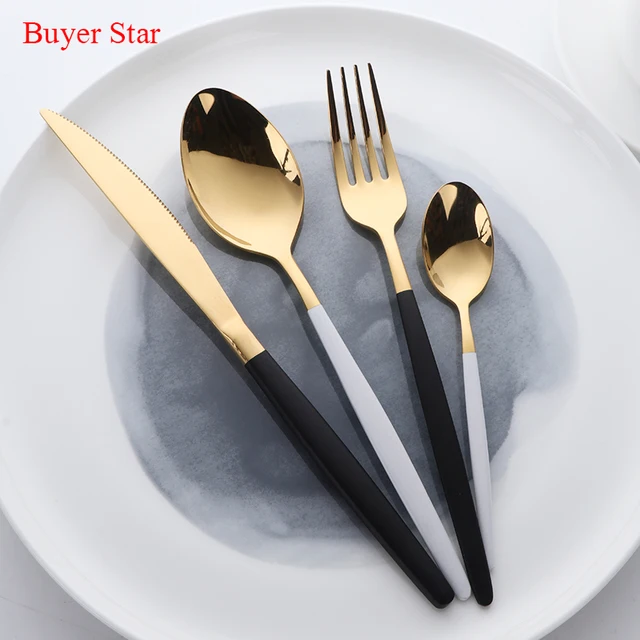 Buy High Grade Flatware Set Gold Polish Black Handle