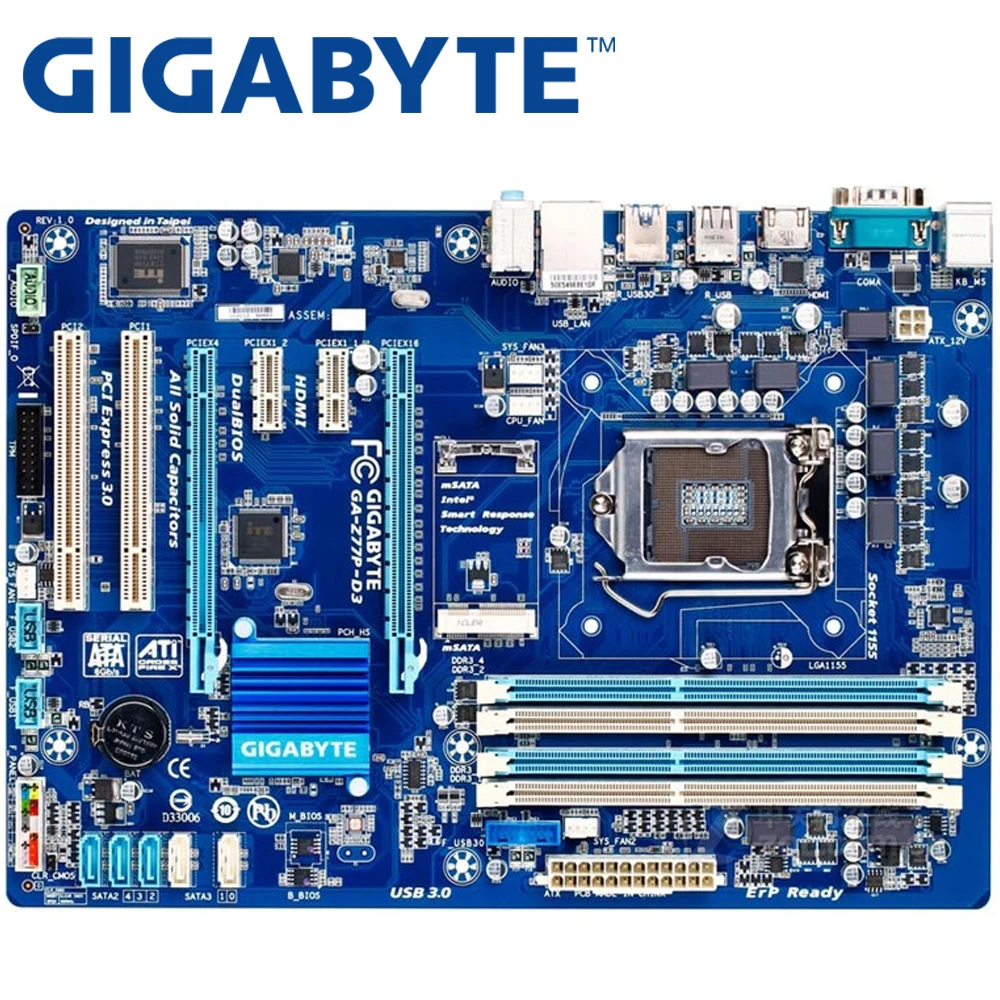 GIGABYTE GA-Z77P-D3 настольная материнская плата Z77 Socket LGA 1155 i3 i5 i7 DDR3 32G ATX UEFI биос Z77P-D3 б/у