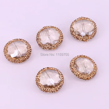 

20Pcs Round Shape Pave Rhinestone Glass Crystal Beads Connector Charm Jewelry