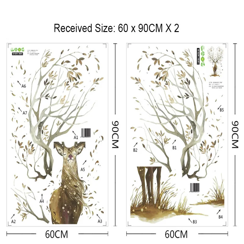 Креативные настенные наклейки с изображением лося, обои для гостиной, спальни, плакат, искусство, большое дерево, рог лося, графическое оформление для стены с травой, наклейки