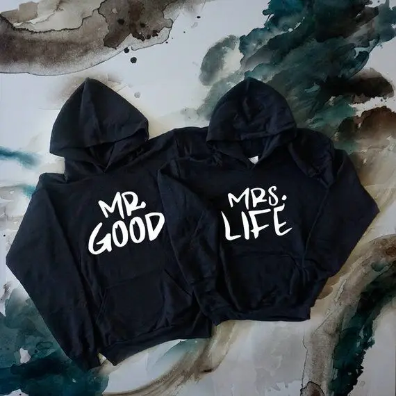 Одинаковые толстовки с капюшоном для пары с надписью «His-and-Her», «Friend Boyfriend», «Mr Good Mrs Life», весна, модные толстовки унисекс, Топ