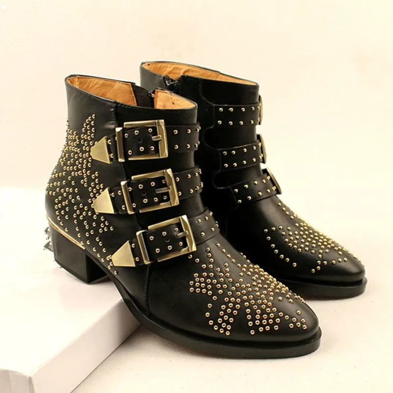 beige studded ankle boots