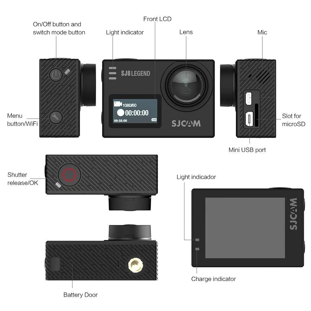 SJCAM SJ6 Legend экшн-Камера спортивная DV 4K Wifi 30m Водонепроницаемая 1080P Ultra HD " сенсорный экран Notavek 96660 пульт дистанционного управления Оригинальная камера