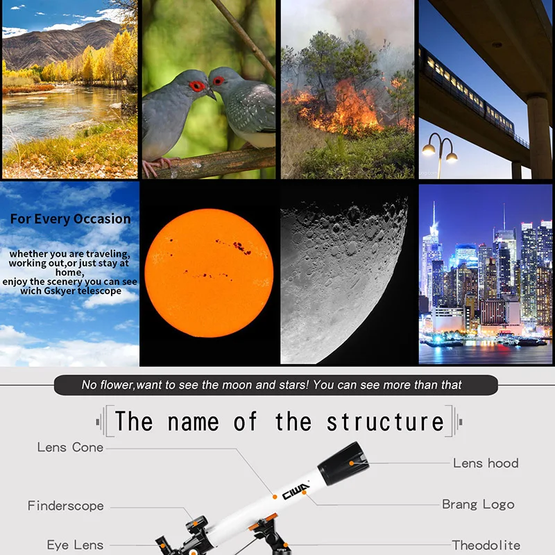 Profissional ao ar Ciwa Livre Telescópio Astronômico Monocular Óptico Refrator Design Tripé Portátil Telescópico Espaço 11 Telescópio e binóculos