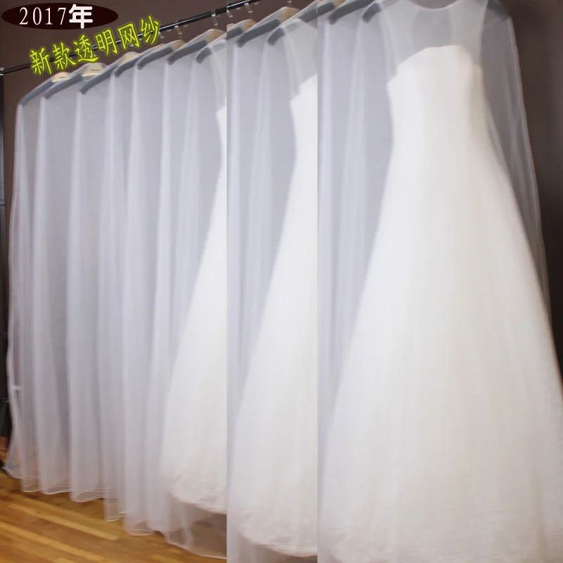 2 Pieces Wedding Dress Garment Bag Long Tail Transparent Mesh Clothing Covers Dust Cover Wedding Dress Length 160 180 200 CM