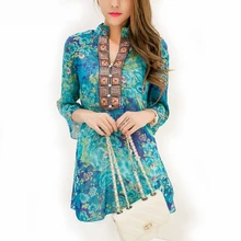 Windreama 2017 Bordir Blouse Plus Ukuran S-5XL Blus Musim Panas Keren Chiffon Blusas Feminina Floral Print Wanita Blusa Tops