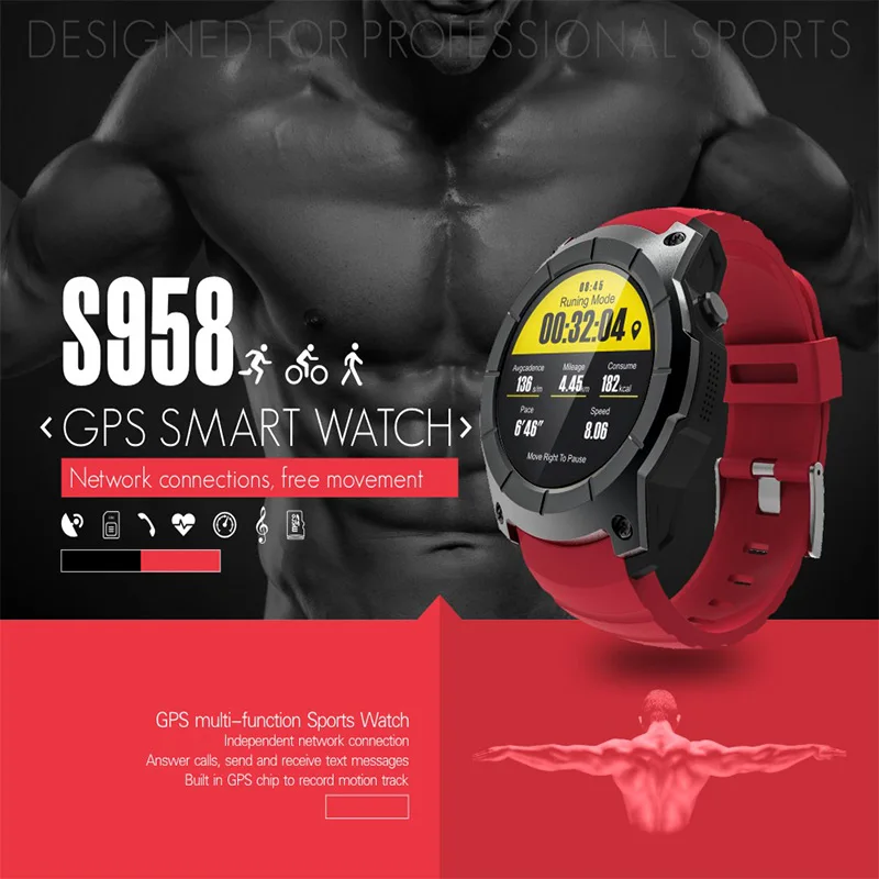 S958 спортивные часы gps Bluetooth Многофункциональный 1," цветной экран Sim монитор сердечного ритма барометр фитнес-трекер gps Смарт часы