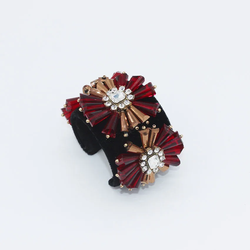 Горячая барокко Шарм Винтаж манжеты браслеты для женщин красный с кристаллами, с цветами из страз открытый широкий браслет манжеты браслеты свадебные украшения