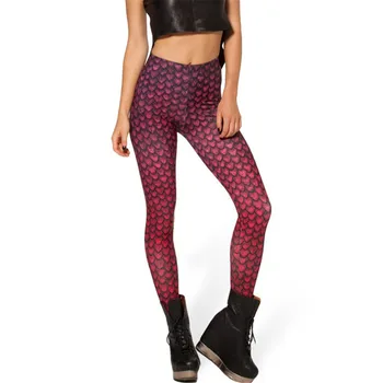 

Legging Chic 3D Scale Mesh Printing Leggings Soft Pants Full Length Red Workout Walk work out Stretchy Pants Tattoo Warmer