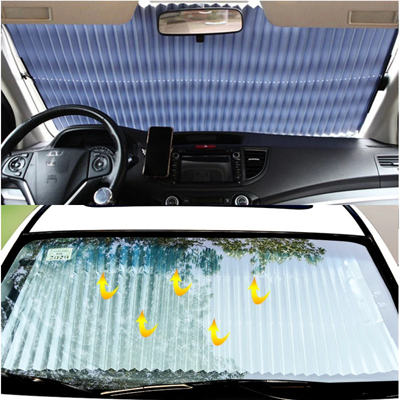 

70cm Windshield Sun Shades Front Rear Windshield Visor Auto Shade Retractable Curtain Windscreen Blinds With UV Protection
