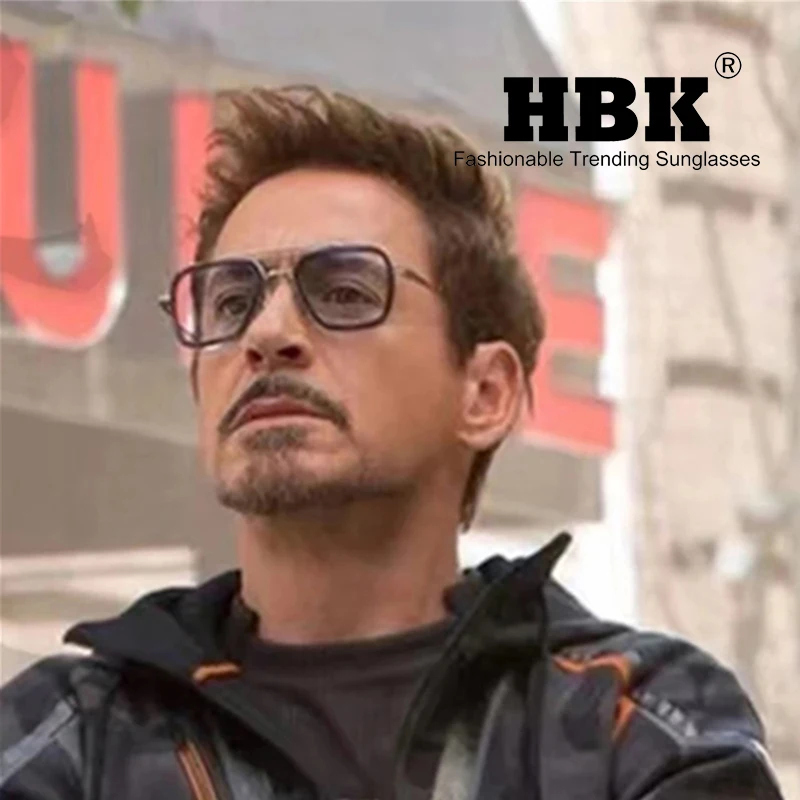 HBK 2018 Men Square Aviation Brand Design Sun Glasses Oculos De Sol Fashion Avengers Tony Stark Flight Style Sunglasses K40031