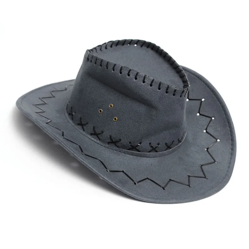 Полосатые ковбойские шляпы замшевые винтажные мужские западные с широкими полями ковбойские джазовые кепки - Цвет: Gray